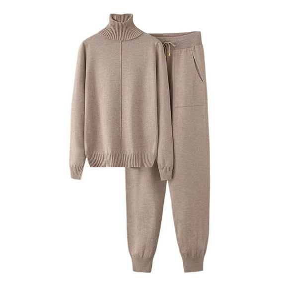 ShomPort 2PC Set for Womens Ribbed Cuff Long Sleeve Mock Neck Pullover Tops Ankle Length Drawstring Jogger Pants Daily Cozy Outfits