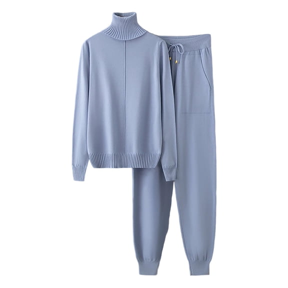 ShomPort 2PC Set for Womens Ribbed Cuff Long Sleeve Mock Neck Pullover Tops Ankle Length Drawstring Jogger Pants Daily Cozy Outfits