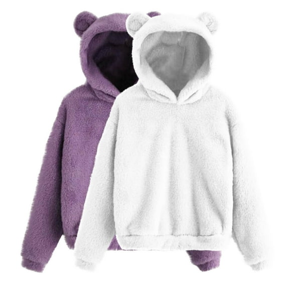 ShomPort 2PCS Fuzzy Sweatshirt for Women Winter Soft Warm Fleece Sweater Women Oversize Hoodies