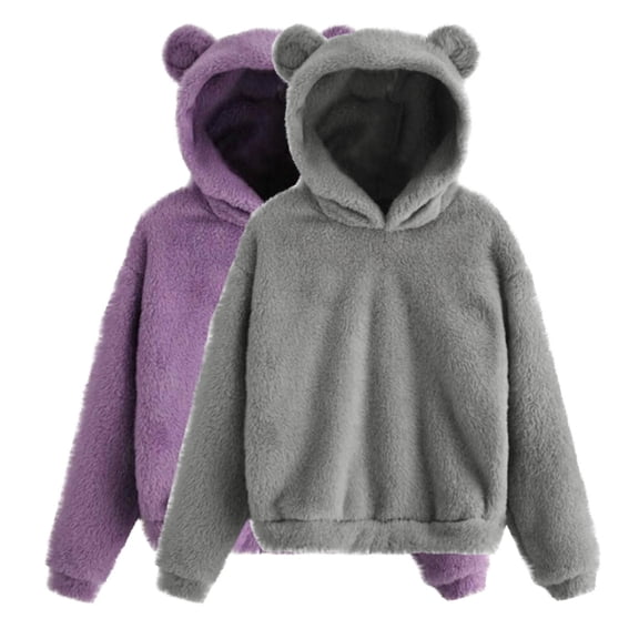 ShomPort 2PCS Winter Warm Soft Fleece Sweatshirts Thick Fuzzy Sweater for Women Comfy Hoodies For Women
