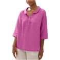 thumbnail image 1 of ShomPort 3/4 Sleeve Shirts for Women Casual Lapel Blouses Solid Color Babydoll Tops Pullovers, 1 of 2