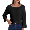 thumbnail image 1 of ShomPort 3/4 Sleeve Tops for Women Summer Scoop Neck Tunic Tops Casual Solid Color Work Shirts Pullover, 1 of 2