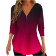 thumbnail image 1 of ShomPort 3/4 Sleeve Tunic Tops for Woman Fashion Gradient Print V Neck Zipper T-Shirts to Wear with Leggings, 1 of 5