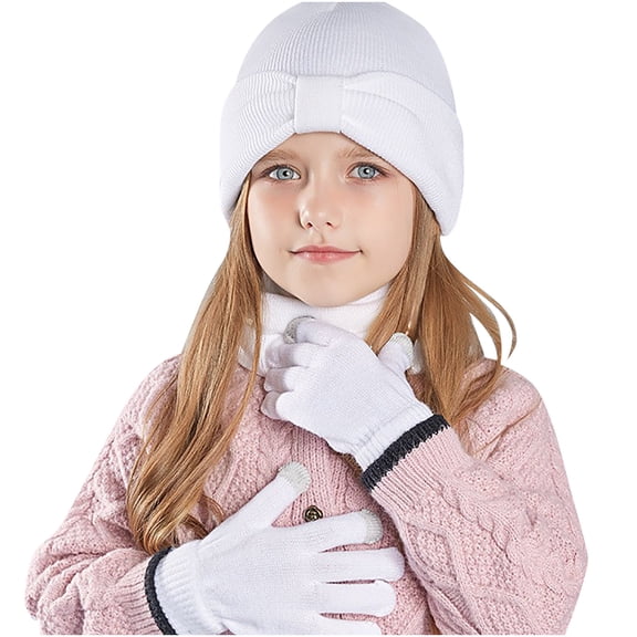 ShomPort 3-8 Years Winter Hat Scarf Gloves Set 3 PCS Solid Color Soft Warm Beanie Neck Warmer Glove