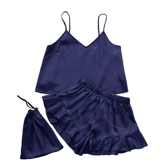 ShomPort 3 PCS Silk Pajama Set for Women Satin Sleeveless Cami Tops and Comfy Elatic Waist Shorts Sleepwear