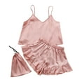 thumbnail image 1 of ShomPort 3 PCS Silk Pajama Set for Women Satin Sleeveless Cami Tops and Comfy Elatic Waist Shorts Sleepwear, 1 of 5