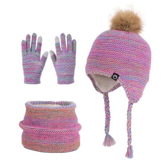 ShomPort 3 PCS Winter Hat Gloves Scarf Set Kids Girls Boys Knit Mittens Neck Warmer Beanie Caps Snow Outdoor 4-10 Years