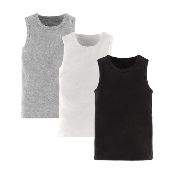 ShomPort 3 Pack Boys Girls Tank Tops Cotton Soft Basic Crew Neck Sleeveless T-Shirt Vest