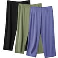 thumbnail image 1 of ShomPort 3 Pack Plus Size Capri Pajama Pants for Women Soft Elastic Waist Wide Leg Lounge Sleep Capris, 1 of 2