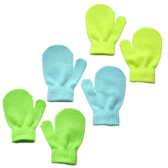 ShomPort 3 Pairs Toddler Mitten Solid Color Soft Kids Gloves Winter Warm Knit Mittens for Kids 9M-4Y