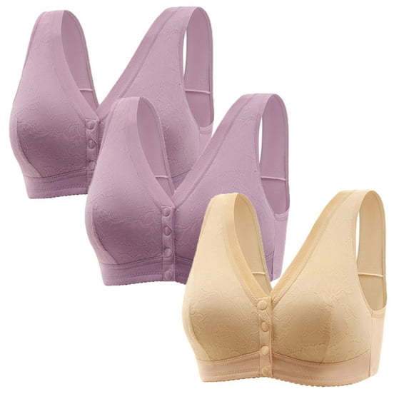 ShomPort 3PC Front Snaps Close Bra for Women Wireless Comfortable Sports Bras Plus Size Full Coverage Bra