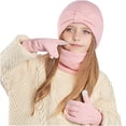 thumbnail image 1 of ShomPort 3PC Set for Little Girls Knitted Beanies Hat Soft Stretchy Scarves Touchscreen Gloves Solid Color Warm Outfits, 1 of 3