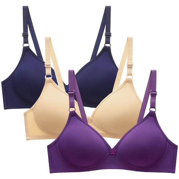 ShomPort 3PC Womens Wireless Full-Coverage Bra Adjustable Straps Soft Bras Breathable Thin T-Shirt Bra