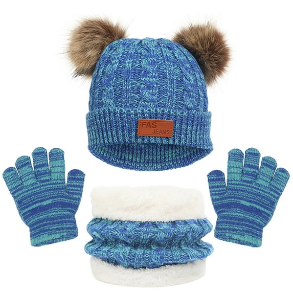 ShomPort 3pcs Kids Winter Hat Scarf Gloves Set, Knit Beanie Hat with Pom Gloves Neck Warmer 1-11Y