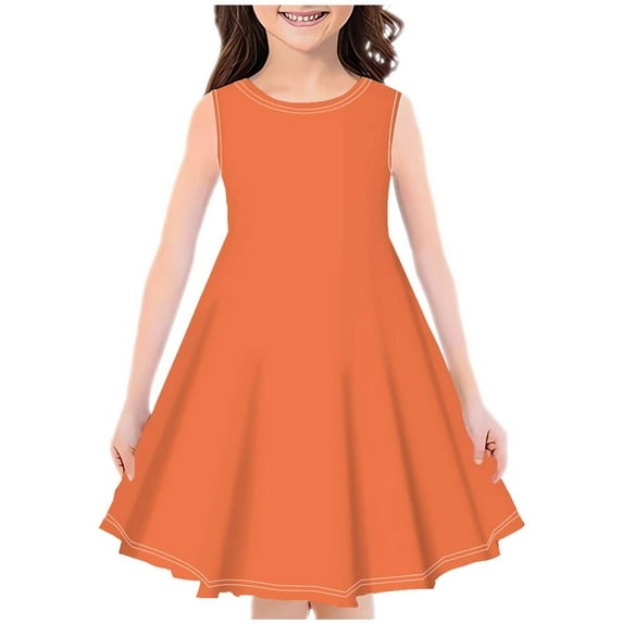 ShomPort 4-14 Years Girls Sleeveless Dress Midi Soft Sundress Cute Round Neck Flowy A-Line Dresses