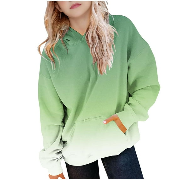 ShomPort 4-14 Years Toddler Children Sweatshirt Gradient Color Hooded Long Sleeve Sport Blouses Trendy Casual Pocket Tops