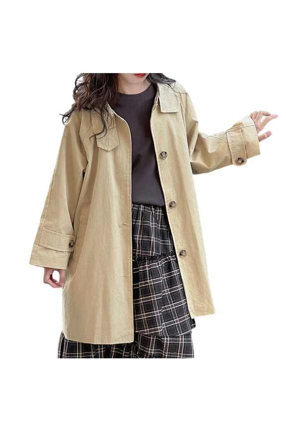5-15 Years Overcoat for Girls Windproof Lapel Long Sleeve Button Up Jacket Fall Lightweight Going Out Trendy Coats