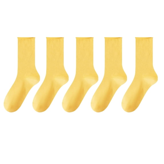 ShomPort 5PC Womens Socks Mid-Calf Lightweight Breathable Solid Color Stretchy Comfort Cotton Summer Everyday Knee High Socks