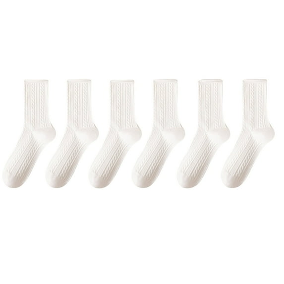 ShomPort 6PC Womens Crew Socks Cable Knit Mid Calf Cotton Slouchy Solid Color Stretchy Soft Sleep Cozy Daily Boot Socks