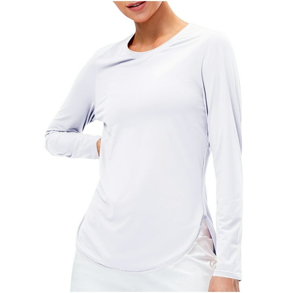 ShomPort Athletic Tops for Women Sun Protection Quick Dry Yoga T-Shirt Round Neck Long Sleeve Tunic Tops