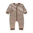 thumbnail image 1 of ShomPort Baby Boys Girls Cotton Linen Jumpsuit Fall Striped Long Sleeve Romper Toddler Overalls Clothing Set, 1 of 4