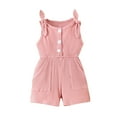 thumbnail image 1 of ShomPort Baby Cute Summer Jumpsuits for Girls Kids Lace-Up Adjustable Cotton Button Down Rompers with Pockets, 1 of 8