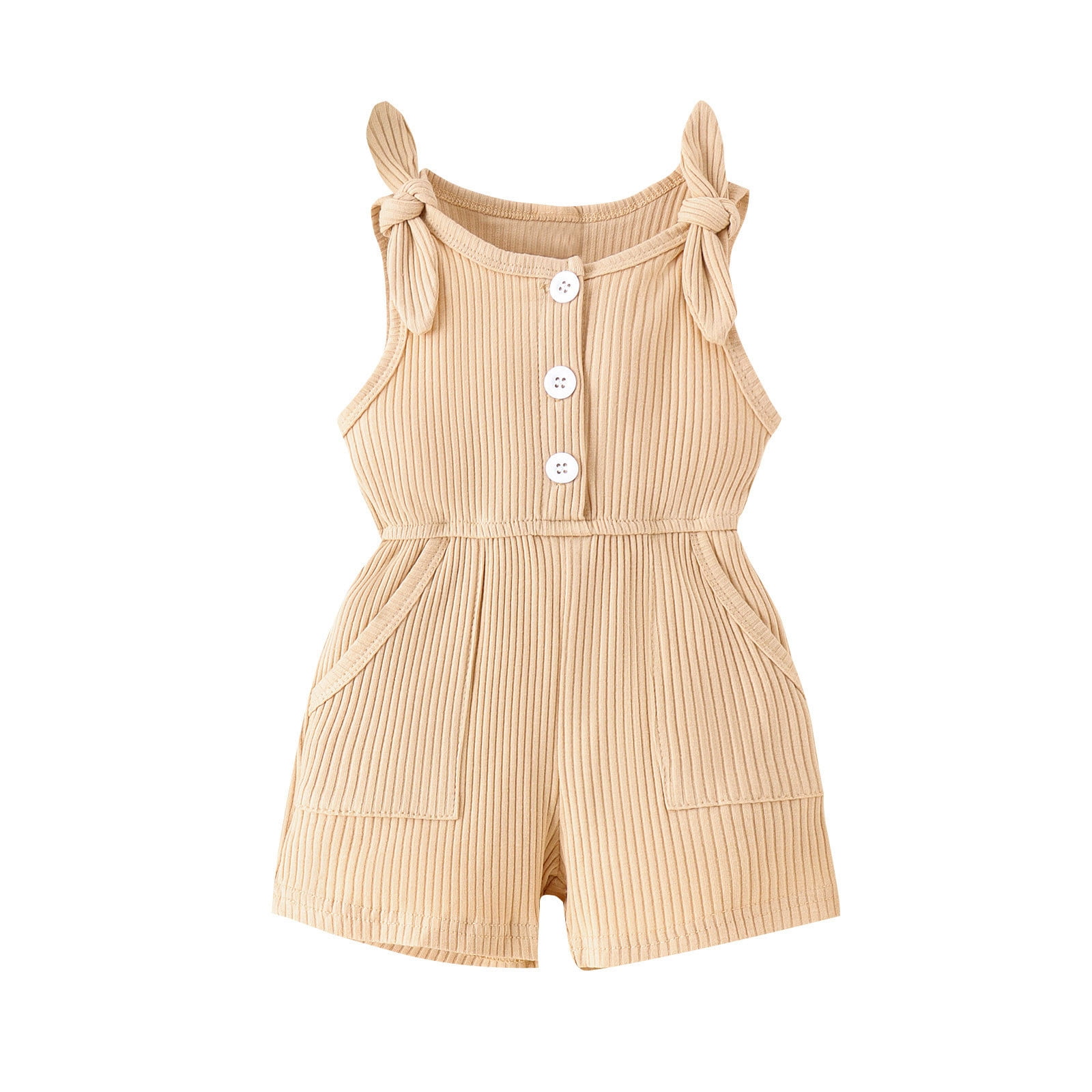 ShomPort Baby Cute Summer Jumpsuits for Girls Kids Lace Up Adjustable Cotton Button Down Rompers with Pockets Walmart Business Supplies