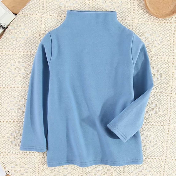 ShomPort Baby Girl Boys T-Shirt Stand Collar Solid Color Loose Undershirt Long Sleeve Basic Breathable Pullover Tees
