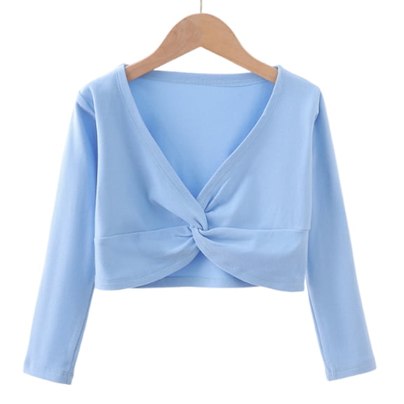 ShomPort Baby Girls Cropped Cardigan Fleece Solid Color Knot Wrap Long Sleeve Tops Comfort Sports Cover Up Clothes for 3-15 Years