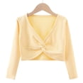 thumbnail image 1 of ShomPort Baby Girls Cropped Cardigan Fleece Solid Color Knot Wrap Long Sleeve Tops Comfort Sports Cover Up Clothes for 3-15 Years, 1 of 4