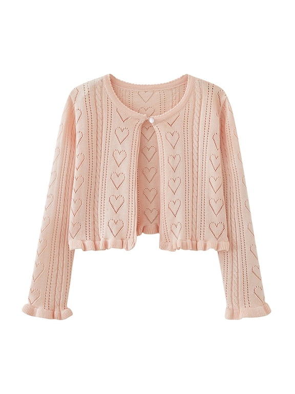 Baby Girls Solid Color Single-Button Cardigan Long Sleeve Knit Dress Cover Up Kids Spring Fall Cute Sweaters