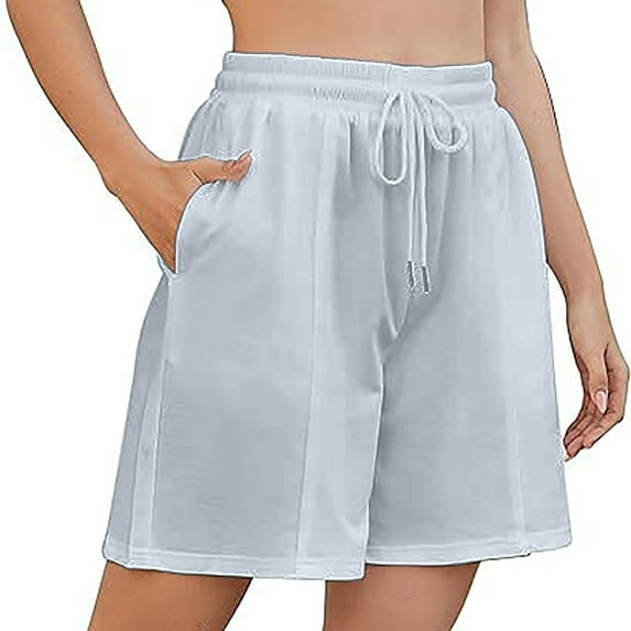 ShomPort Baggy Cotton Wide Leg Shorts Summer Comfortable Drawstring Elastic Waist Long Track Shorts with Pockets