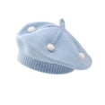thumbnail image 1 of ShomPort Beret Caps for Little Girls Elastic Ribbed Cotton Cozy Solid Color Hats Artist Outdoor Beanies with Pompom, 1 of 3