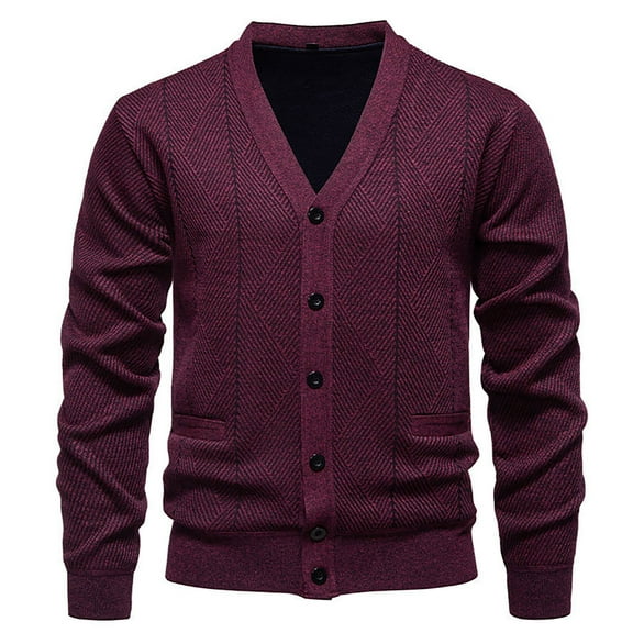 ShomPort Big and Talls Mens Cardigans V-Neck Ribbed Long Sleeve Button Knitted Sweaters Textured Business Casual Trendy Daily Coat