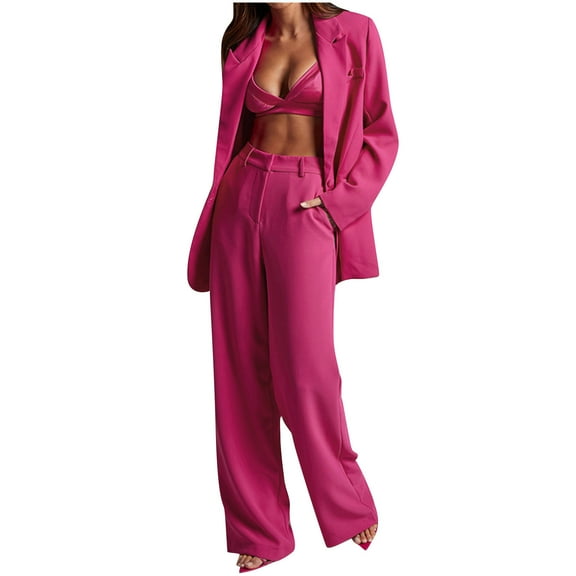 ShomPort Blazer Set for Women Elegant 2 Piece Business Outfits Long Sleeve Open Front Blazer Wide Leg Pants Suits