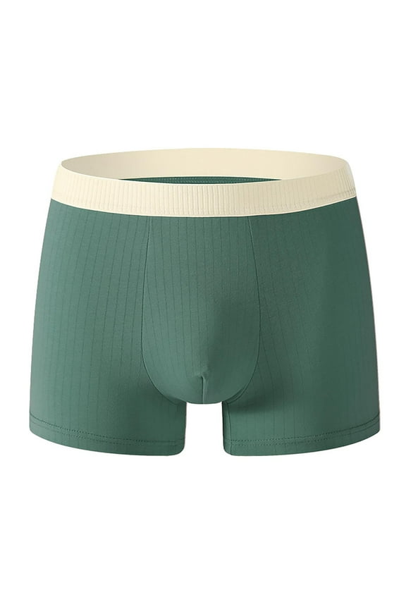 Boxer Panties for Mens Color Block Seamless Mid-Rise Waisted Pouch Cotton Smoothing Athletic Underwear