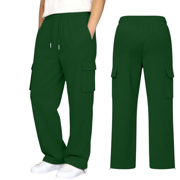 ShomPort Boys Cargo Pants Elastic Waist Drawstring Straight Leg Cargo Sweatpants with Pockets Casual Kids Uniform Pant