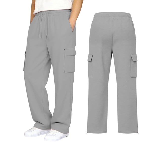 ShomPort Boys Cargo Pants Elastic Waist Drawstring Straight Leg Cargo Sweatpants with Pockets Casual Kids Uniform Pant