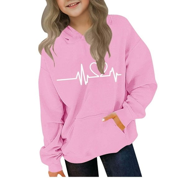 ShomPort Boys Girls Casual Hoodies Heart Printed Long Sleeve Oversized Sweatshirt with Pocket Trendy Blouses for Toddler