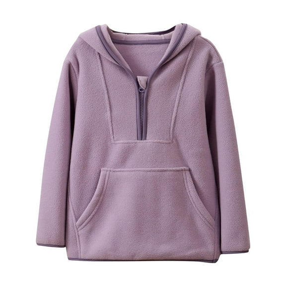 ShomPort Boys Girls Fleece Jacket Sherpa Lined Quarter Zipper Hooded Sweatshirt Winter Warm Outerwear 3-10Y