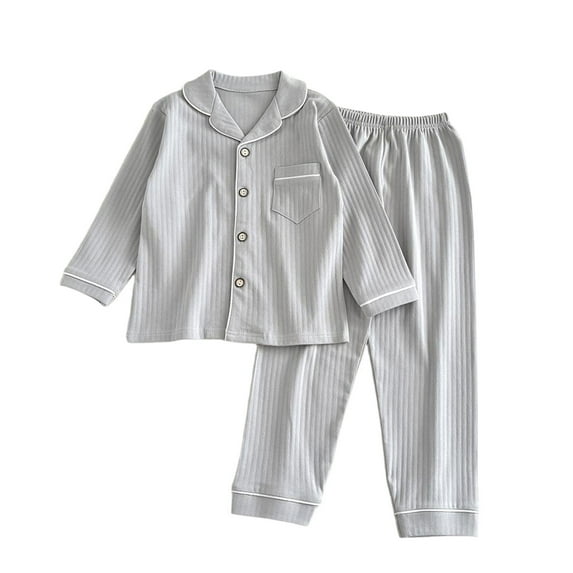 ShomPort Boys Girls Outfits V-Neck Button Up Straight Leg Cotton Breathable Homewear Elastic Waistaband Solid Color Soft Pajama Set