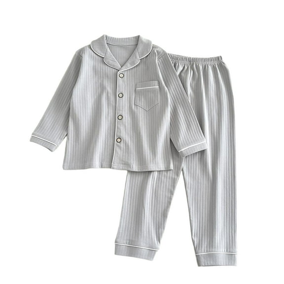 ShomPort Boys Girls Outfits V-Neck Button Up Straight Leg Cotton Breathable Homewear Elastic Waistaband Solid Color Soft Pajama Set