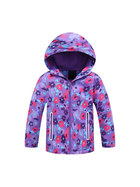 Boys Girls Rain Jackets Fleece Lined Waterproof Hooded Windbreakers Warm Windproof Raincoats 4-12 Years