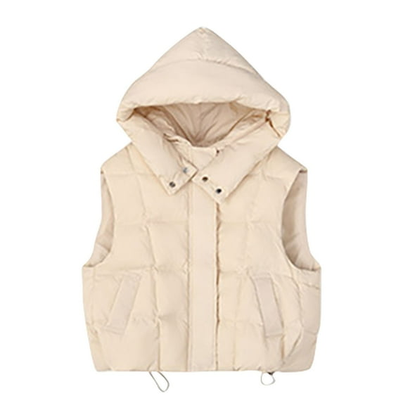 ShomPort Boys Girls Warm Vest Full Zip Up Hooded Puffer Vest Kids Winter Solid Color Sleeveless Jacket