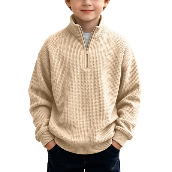 ShomPort Boys Quarter Zip Sweaters Knit Textured Sweatshirts Long Sleeve Trendy Winter Fall Tops 3-14 Years