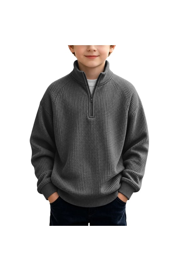Boys Quarter Zip Sweaters Knit Textured Sweatshirts Long Sleeve Trendy Winter Fall Tops 3-14 Years