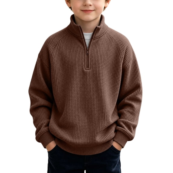 ShomPort Boys Quarter Zip Sweaters Knit Textured Sweatshirts Long Sleeve Trendy Winter Fall Tops 3-14 Years