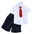 thumbnail image 1 of ShomPort Boys School Uniform Outfits Pull on Flat Front Shorts Short Sleeve Button down Shirt with Tie 3-14 Years, 1 of 7