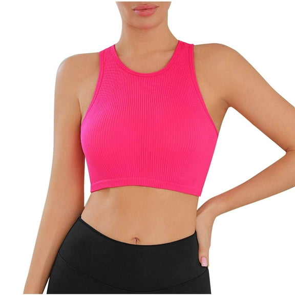 ShomPort Bras for Womens Round Collared Racerback Wireless Ribbed Seamless Crop Camisole Elastic Slim Comfort Pullover Underwear