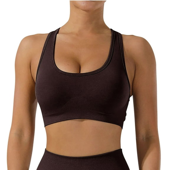 ShomPort Bras for Womens Stretchy Backless Scoop Neck Breathable Knit Ribbed Solid Color Gym Athletic Lightweight Comfort Underwear